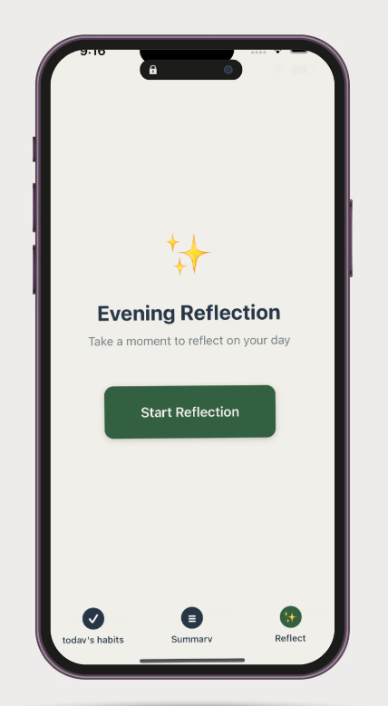 Evening reflection feature in Tend